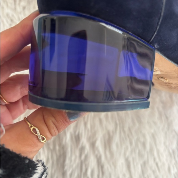 Stuart Weitzman Dark Blue Suede Loafers - Picture 3 of 6